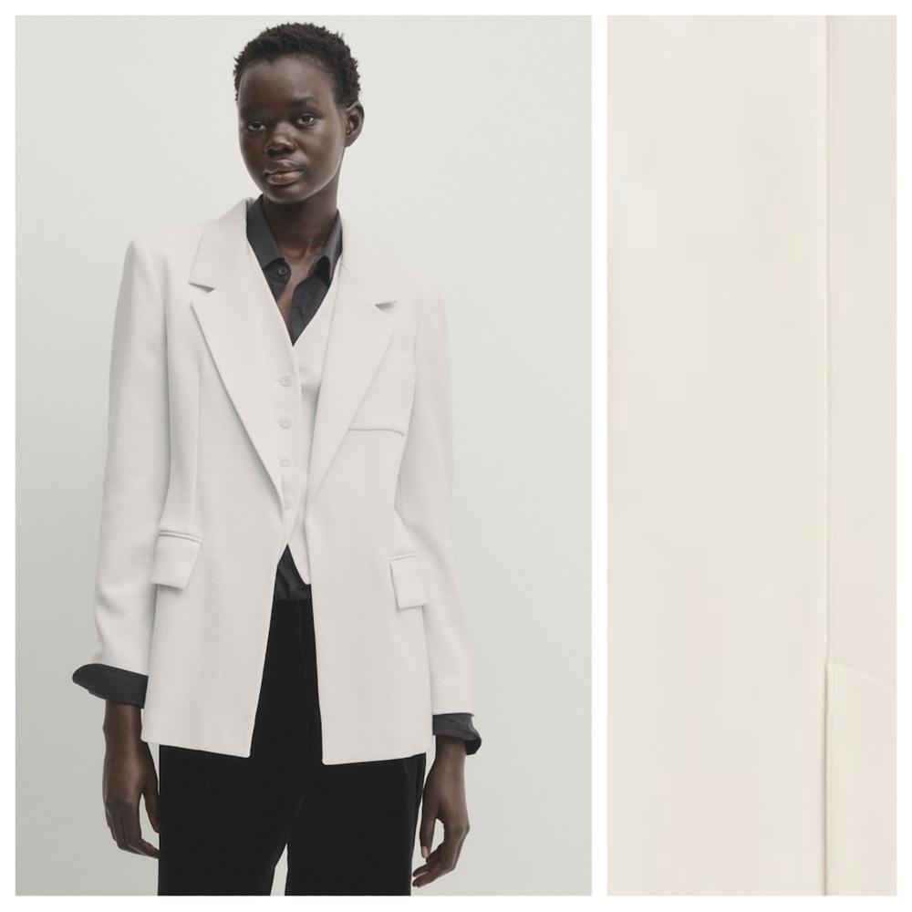 NWT. Massimo Dutti Off White Wool Blend Fitted Blazer with Pockets. Size 6.